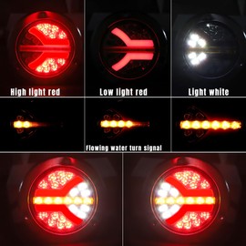 4 Inch Round LED Trailer Tail Lights, Red Brake Stop Running Reverse Lights Amber Sequential Turn Signal Lights for Truck Trailer RV