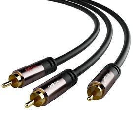 RCA Y-Adapter Splitter Cable 50 Feet, 1 RCA Male to 2 RCA Male Stereo Audio Subwoofer Cable, Bi-Directional, for Home Theater, Hi-Fi System, Amplifier, Speaker, 24K Gold Plated, OD:5.0MM
