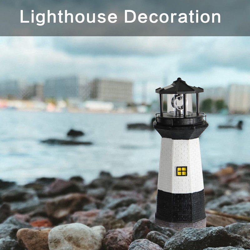 Yenergy Solar Powered Lighthouse Garden Light with Rotating Beacon –