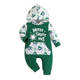 Yanmucy Baby Christmas Outfit Hoodie Christmas Romper Newborn Baby Girl Boy Bodysuit Toddler Christmas Jumpsuit Clothing 0-18 Months, Green