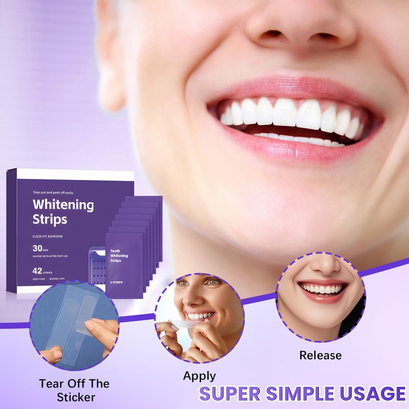 Purple Teeth Whitening Strips（42 Strips） Purple Whitening Strips, Enamel Safe