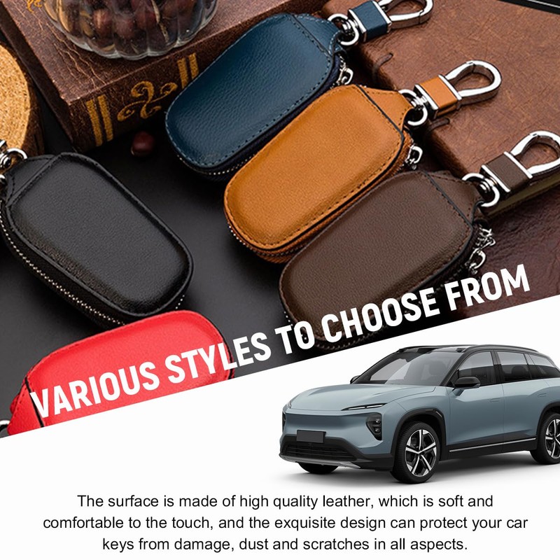 Yourkar Car Key Case, Genuine Leather Auto Fob Storage Bag,