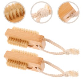 Beaupretty Nail Brushes Set of 2 Nail Brushes Wooden Hand Wash Brushes Double Sided Nail Cleaning Nail Scrub Brush with Hanging Rope