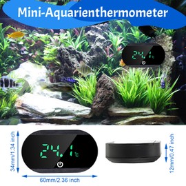 Aquarium Thermometer, Mini Aquarium Thermometer Digital, Indoor Temperature Meter Aquarium, Glue-On Mini Marine Temperature Sensor for Freshwater, Seawater, Reptiles - Upgraded Black