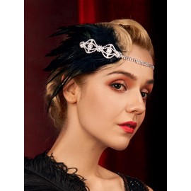 SWEETV Flapper Headband 1920s Headpiece, Rhinestone Feather Roaring 20s Great Gatsby Hair Accessories for Women,Black