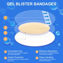 Gel Blister Bandages 21ct, Waterproof Hydrocolloid Blister Bandages for Foot Wound Quick-Healing Blister Cushions for Toe Heel All-Day Prevention, Variety Combo Pack