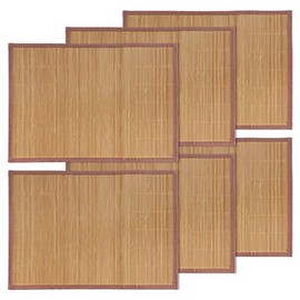 BambooMN Bamboo Slats Placemat with Fabric Border - Solid Color Print - 18" x 13" - Brown, 6 pcs