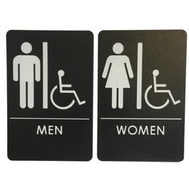 Rock Ridge Men/Women Restroom Sign with Wheelchair Black/White - ADA Compliant (Bundle of 2 Signs)