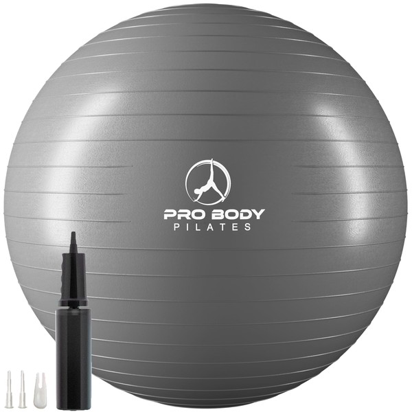 ProBody Pilates Ball Exercise Ball, Yoga Ball Chair, Multiple Sizes Stability Ball Chair, Gym Grade Birthing Ball for Pregnancy, Fitness, Balance, Workout and Physical Therapy (Silver, 85 cm)