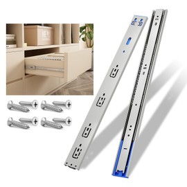 NECILO 18 Inch Stainless Steel Push to Open Drawer Slides, 100lb Capacity Full Extension Ball Bearing Side Mount Cabinet Runners, Rust/Water-Resistant for Kitchen, Bathroom, Office, 1 Pair (2 Packs)