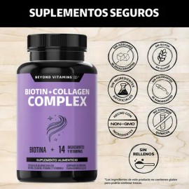 Biotin  Collagen Complex - Contiene Biotina  Colgeno  15 Ingredientes Y Vitaminas - Colageno Biotina - Multi Collagen Peptides - Vitybell Vitaminas...