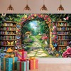 Fairy Library Backdrop,Magic Bookshelf Garden Reading Theme Party Banner,Enchanted Forest
