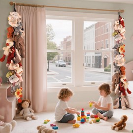 CERETIA 80" 2-Pack Cotton Hanging Storage Chain For Stuffed Animals Storage with 20 Metal Clips, Stuffed Animal Organizer Chain for Wall Corner Nursery Play Room, Black