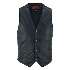 Daniel Smart Biker Vest for Men Premium Goat Leather Motorcycle Vest with Unique V-Shaped Design and Multiple Pockets