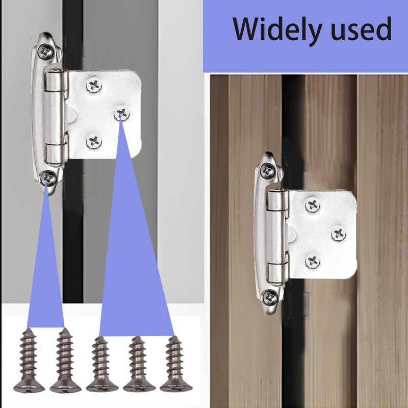 3 Pair -6 Pcs 1/2" Overlay Matte Silver Cabinet Hinges