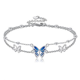 SHEAISRS Butterfly Anklet for Women S925 Sterling Silver Foot Ankle Bracelet for Women Adjustable Ankle Feet Jewelry for Women Her
