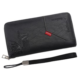YUEcthynous Long Wallets Men's Wallet Wallets for Men PU Leather Zip Wallet Many Card Slots with Hand Strap Large Capacity Single Zip Men's Wallet, a, M, Retro