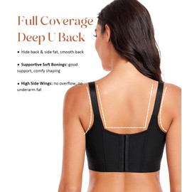Lemorosy Push Up Bra Full Back Coverage Back Fat Smoothing Underwire Supportive T Shirt Bras for Women (34C,Black)