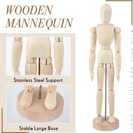 4Pcs Posable Wooden Mannequin Figure, 12"/8" Wooden Human Body Drawing Mannequin with Stand, Art Mannequin Figure Human Torso Body Model, Blockhead Jointed Mannequin for Sketching/Painting/Desk Decor