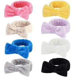 KECUCO 8 Pcs Spa Headband Soft Bow Hair Band Skincare Headbands for Washing Face Women Facial Makeup Towel Head Band Cute Head Wraps for Spa Shower Makeup Whasing Face (Multicolor B)