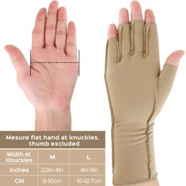 Janmercy 3 Pairs Arthritis Compression Gloves Outside Seams Fingerless Compression Gloves for Women Men Carpal Tunnel Swelling(Large,Nude)