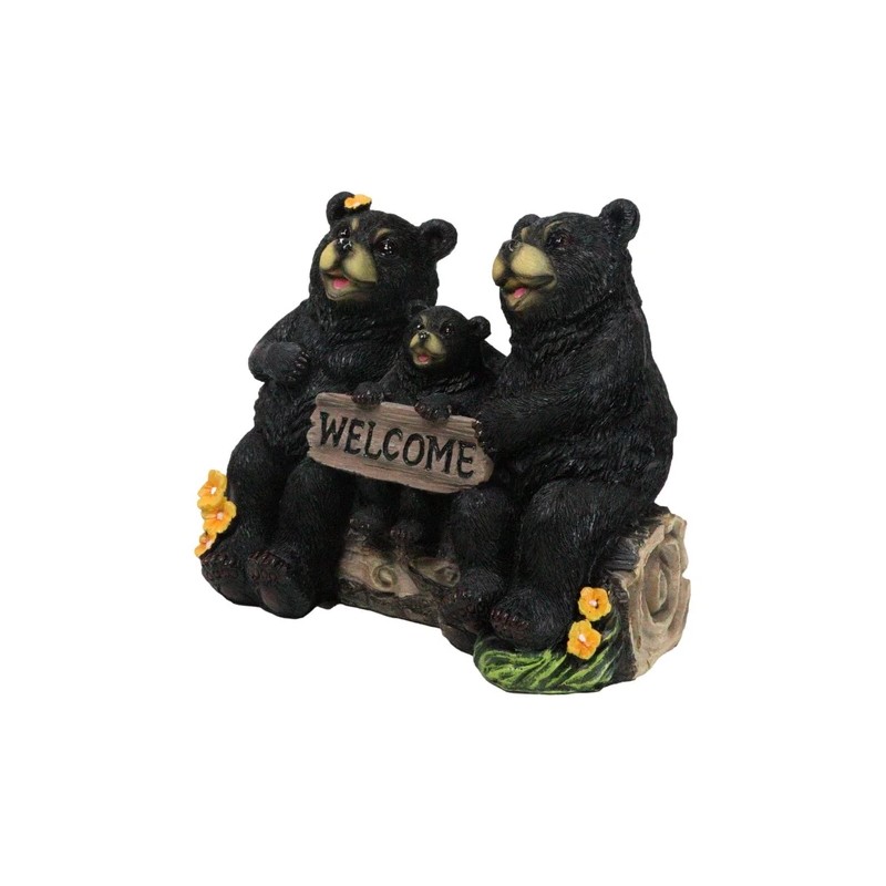 Papa Mama Black Bears and Cub Sitting On Log with
