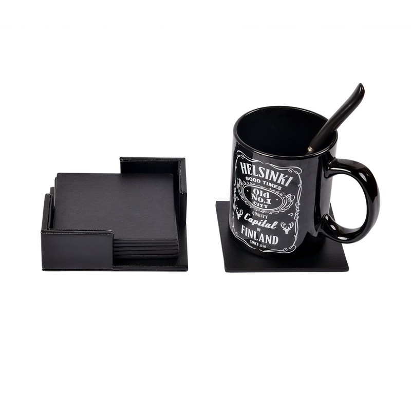 Leather Coasters Set of 6 with Holder,Cup Mat Pad for