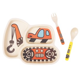 Kid Plate Set Toddler Plates Dinnerware Dinner Dish Set Baby Feeding Spill Proof Divided Plate - Baby Spoon and Fork 3-Piece Set Dishwasher Safe