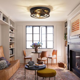 ZHU YAN Farmhouse Ceiling Light,Hallway Light Fixtures Ceiling,Rustic Metal Black 3-Light Flush Mount Light Fixture for Farmhouse,Kitchen,Entryway,Hall (1 Pack)