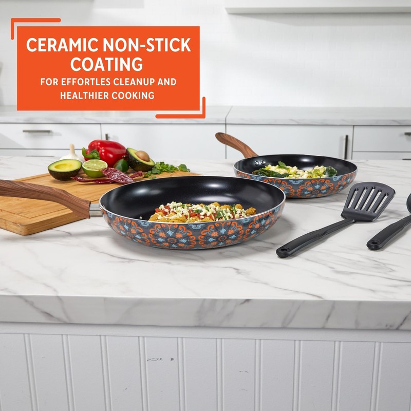 IMUSA Nonstick Ceramic Cookware Set 4-Piece 8in/10in with Soft-Touch Handles,