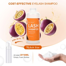 ACTROL Eyelash Extension Cleanser Passion Fruit 1L Natural Lash Extension Shampoo Professional Eyelid Foaming Cleanser Paraben & Sulfate Free Non-lrritating with Salon and Home Care
