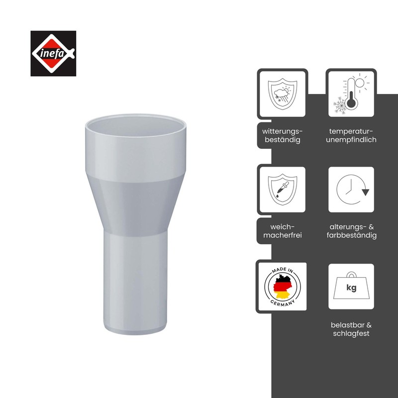 INEFA Reducer Downpipe, PVC DN 100/75 Grey Accessories Downpipe Plastic,