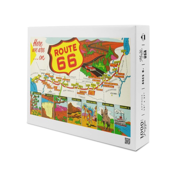 Map of Route 66 from Los Angeles to Chicago, Vintage Advertisement (1000 Piece Puzzle, Size 19x27, Challenging Jigsaw Puzzle for Adults and Family, Made in USA)
