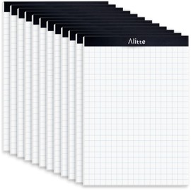 Alitte Graph Paper Pad, Pack of 12, White Letter Size - 2x2 Quad Grid Paper, With Blue Lines - Easy-Tear Perforations, 11x8.5 Cardboard Backing - Graph Notepads for School, Office -50 Sheets per Pad