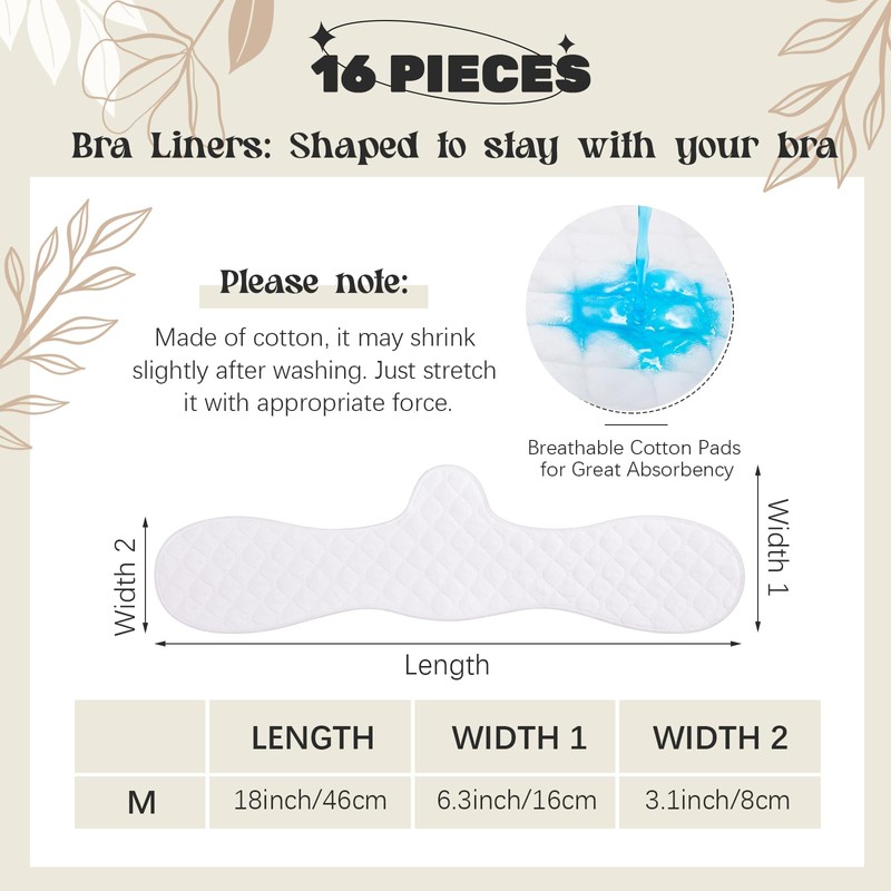 Boyiee Pack of 16 Reusable Cotton Bra Inserts Under the