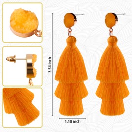Tassel Earrings for Women,Boho Earrings for Mum,Orange Bohemian Earring for Mum,Statement Earring for Women