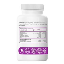 RESTART Trans Resveratrol 1000mg con Semilla de Uva 95% Polifenoles – Cápsulas Veganas Vcaps, Alta Pureza y Potencia – 60 Cápsulas (Trans-Resveratrol 