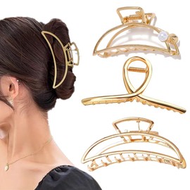 Haarklammer Große für Damen Gold Metall Mit Perlen Haarspangen, Haarklammer Haarspange Gold Modisches Haarstyling-Zubehör für Frauen und Mädchen