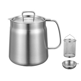 Stainless Steel Oil Strainer Pot with Filter and Fry Basket 50.7floz - Large Capacity 2 in 1 Cooking Oil Filter, 304 Stainless Steel, Ergonomic Handle - Versatile Tool for Oil Frying