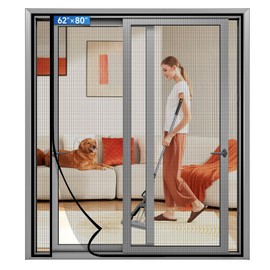 LONGEAS Magnetic Screen Door Left Right Side Opening Upgraded PET Mesh Greater Than Fiberglass and Polyester,Keep Bugs Out,Pet & Kid Friendly,Suitable for Sliding Doors,Patio French Doors-62" X 80"