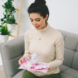 Liebessa 3D Pop Up Card Congratulations on Girl Birth (Baby), Greeting Card for Daughter, Birth Card for Girl's Birth, Handmade 3D Baby Card, Pink Stork