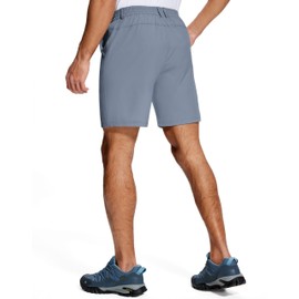 UPGET Men's Hiking Shorts Elastic Waist 7" Quick Dry Lightweight Casual Dress Shorts Golf Work 3 Pockets Light Grey L