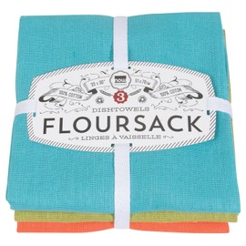 Now Designs Flour Sack Dishtowels, Bali Blue/Leaf/Crush, Set of 3