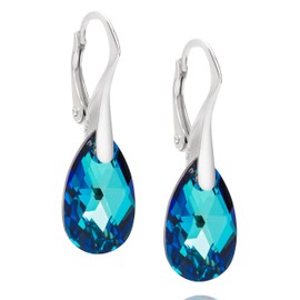 Women's Earrings Real Silver 925 Blue Drop Jewellery Bag Gifts, Glass, Crystal
