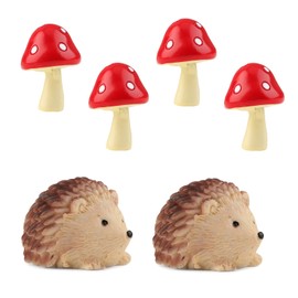 Garden Ornaments Outdoor, Wood Mushroom and Hedgehog Garden Ornaments Outdoor, Fairy Garden Ornaments, Miniature Garden Decorations for Garden Accessories Gardening Gifts