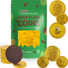 Fruidles St. Patrick's Pirate Design Belgian Milk Chocolate Coins, Kosher Certified Dairy, Non GMO (50 Coins)