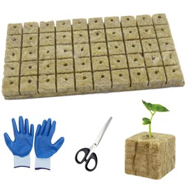 WANYIG Rock Wool Cultivation, Rock Wool Insulation, Rock Wool Cube Cultivation Mat Rock Wool with Scissors & Gloves for Cuttings, Bottomless Growing, Hydroponics Transplanting (2.5 x 2.5 x 2.5 cm)