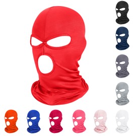 Pukavt 3 Hole Balaclava Ski Mask for Men Women, Thin Full Face Mask for Motorcycle Bike Hunting Cycling Skiing Cap Red