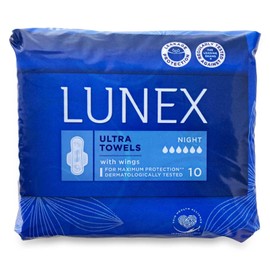 LUNEX Ultra Sanitary Towels with Wings Size 3 Night 10 Pack