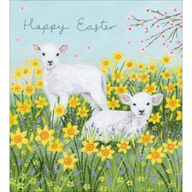 Easter Cards - Pack of 5 - Spring Flowers and Lambs by Lucy Grossmith - Artistic Floral Design - Made in the UK - Eco-Friendly
